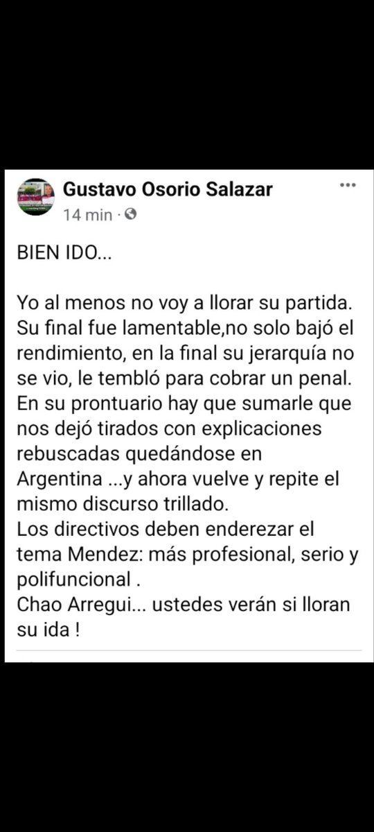 GustavosorioS's tweet photo. Esto fue escrito a comienzos del 2023. Pedí que repensaran la salida de Mendez ... hoy el jugador es figura de un grande Peñarol. https://t.co/a2fMeo7gkq