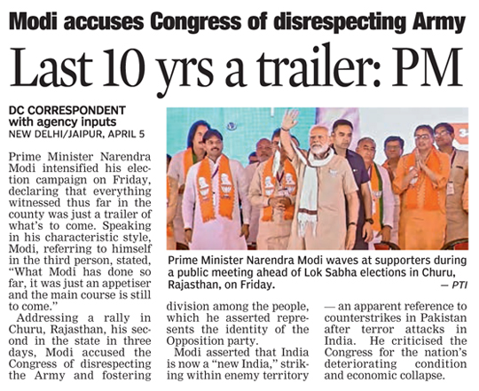 DeccanChronicle's tweet image. PM  @narendramodi intensifies election campaign says last 10 years were just a trailer. Asserts India is now a “new India”, striking within enemy territory. @BJP4India

#ModiCampaign #LokSabhaElections2024 #NewIndia