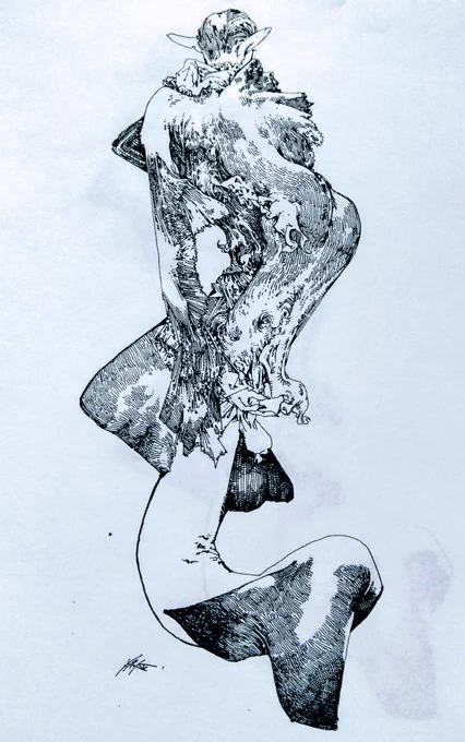 オールバックヘア人魚#アナログ絵 