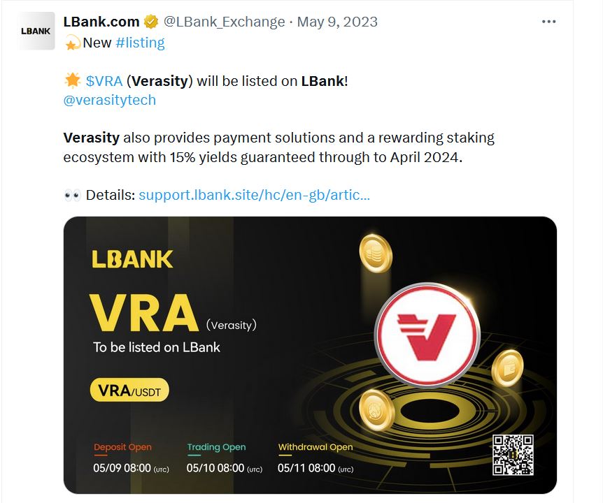 Bithumb delisting is to protect community? 

Well, the only thing fudders & shillers can agree on bout #VRA team is they don't care at all bout community

1. They listed in LBANK and KoinBX  in 2023. These two had no POR

2. Current price is the same as ICO price

#Verasity $VRA