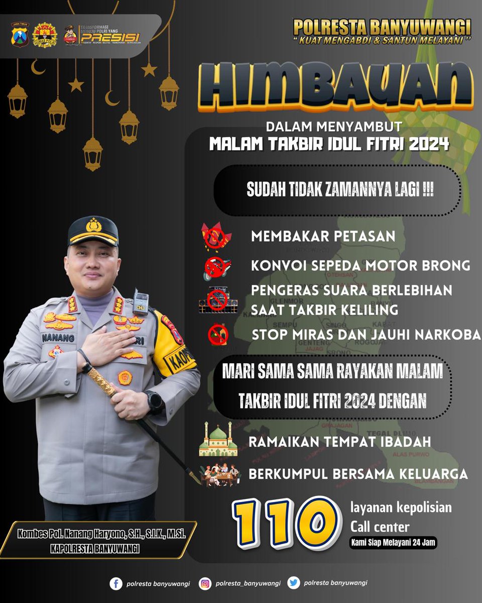 HumasCluring2's tweet photo. HIMBAUAN KAPOLRESTA BANYUWANGI DALAM MENYAMBUT MALAM TAKBIR IDUL FITRI 2024

@polresta_banyuwangi_ https://t.co/A387e6ShKD