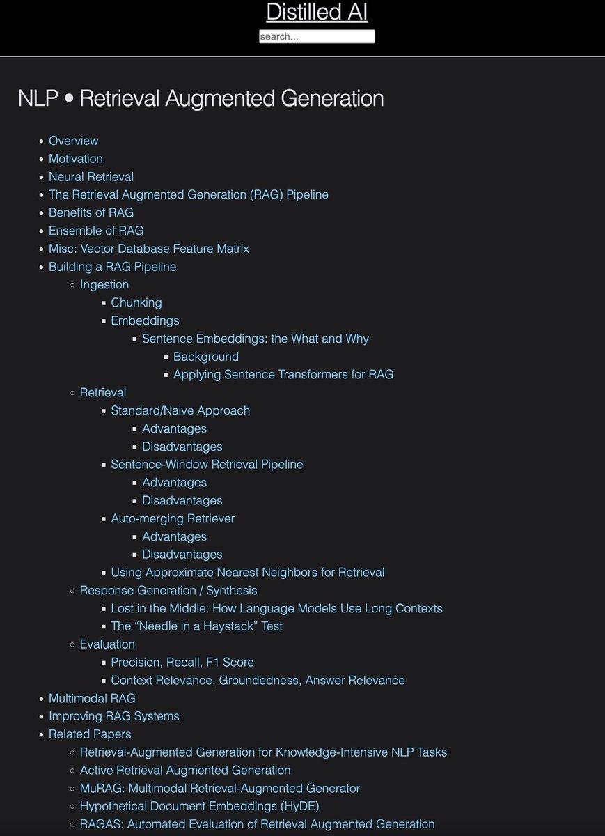 🗄️Retrieval Augmented Generation (RAG) in LLMs • rag.aman.ai

🔹RAG Pipeline
🔹Benefits of RAG
🔹RAG vs Fine-tuning
🔹Vector DB Feature Matrix
🔹Component-Wise Evaluation
🔹Multimodal RAG
🔹Related Papers: HyDE, FLARE, Self/Corrective/Multihop-RAG, etc.

#GenAI #LLMs