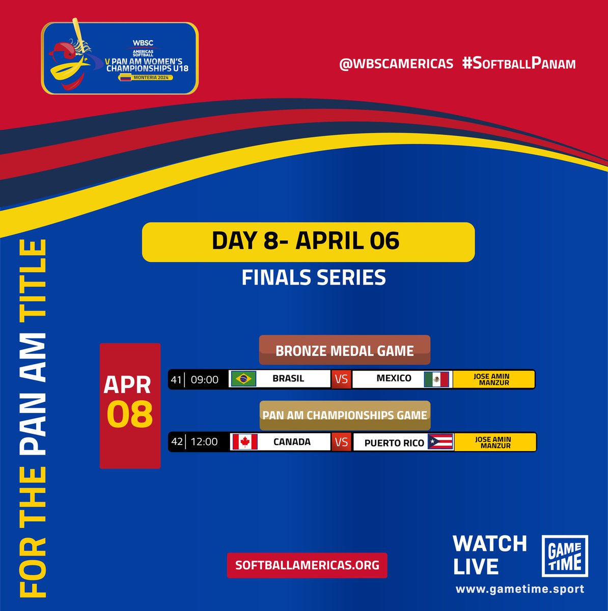 UPDATE 🔥🌎#DAY8 🗓️FINAL SERIES | U18 WBSC Americas Softball V Pan Am Womens Championship U18 🇦🇷🇨🇴🇨🇦🇨🇺🇩🇴🇻🇮🇲🇽🇵🇷🇵🇪🇻🇪 🎥Watch live : gametime.sport #U18softballpanam #softballpanam #wbscamericas #softballamericas🌎