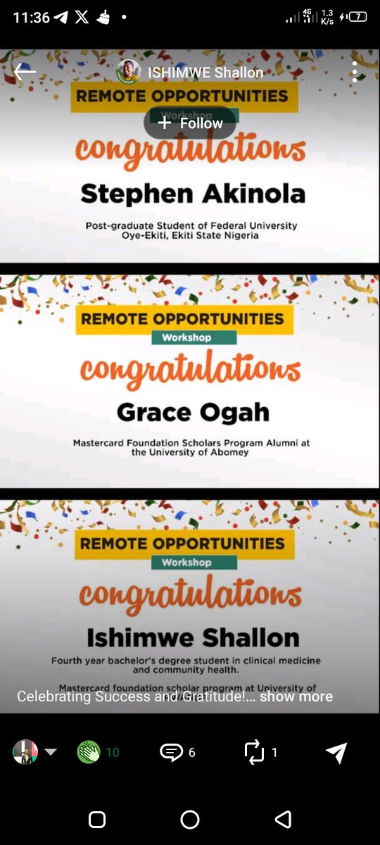 Wake me up! I'm the first runner up of the baobab remote workshop mentorship
Special thanks to the team, and organizers that made this remote opportunities workshop possible, and most especially Mastercard Foundation
#baobab #mastercardfoundation #remoteopportunities
