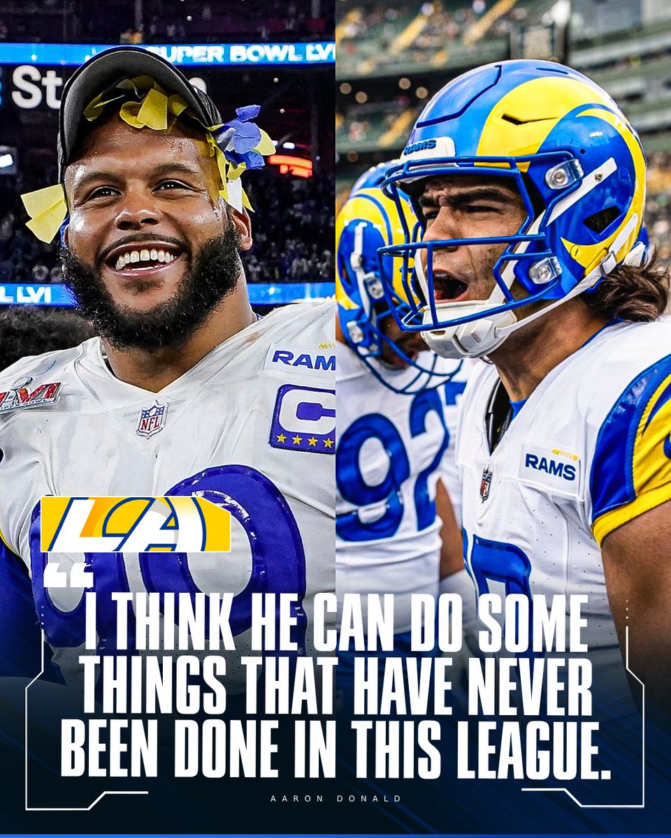 chaseoscar24's tweet image. Aaron Donald believes Rams' up-and-coming star, Puka Nacua, is set for something great.
Per TheRamsWire