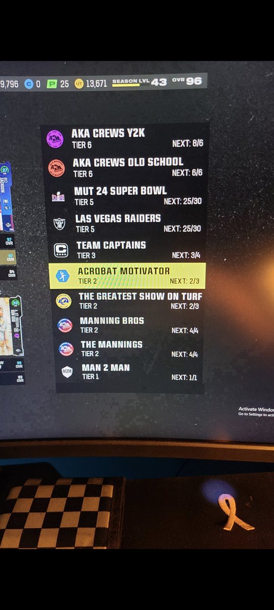 TravisJ41590509's tweet photo. @FerdyHK 25 super bowl 25 raider max y2k max old school and maxed manning bros. Also sorry I am on the road so I couldn't take a picture of it today but since McAfee is gone Simmons is back in and branch replaced Gilmore. Also only been playing since the end of the superbowl promo. https://t.co/GMgmxyBXjJ