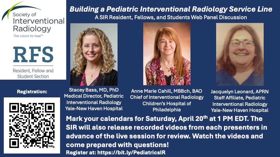 Join us for the webinar on ‘Building a Pediatric IR Service Line’ with pre-recorded talks from panelists Hosted by RFS Pediatric Service Line 📅 April 04/20/24 at 1pm EST Register: bit.ly/PediatricsIR Questions? Ask @the_IV_feed #iRad #TwittIR #PedsIR Panelists below! ⬇️