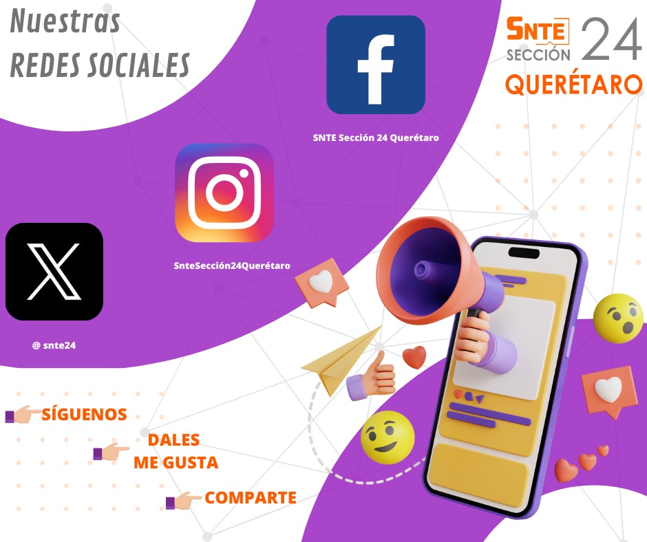 Sigue nuestras redes sociales. 👉🏼Síguenos 👉🏼Dales me gusta 👉🏼Comparte #SNTE #Sección24 #Equipo24 #PorLaPública #VamosPorElDespegueSalarial #80AniversarioSNTE #OrgullosamenteSNTE