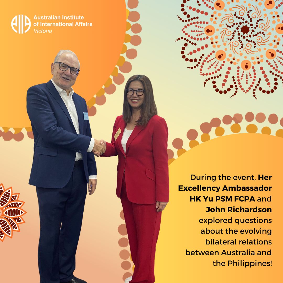 We would like to express our gratitude to Her Excellency Ambassador HK Yu PSM FPCA, along with AIIA VIC Vice President and former Ambassador to Brazil John Richardson, for leading such a dynamic conversation on the Australia-Philippines relationship! 🇦🇺🇵🇭🤝