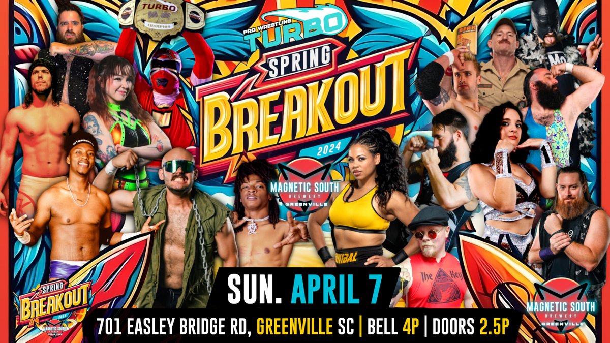 💪Spring Breakout this Sunday! Match line-up in the replies:

Tix available at prowrestlingturbo.com

#discoversc #prowrestling #yeahthatgreenville #greenvillesc