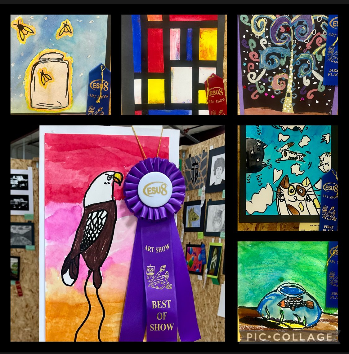 What a GREAT show! @esu8 Art Show is happening this weekend in Neligh, NE! I'm beyond proud of my @NorfolkCatholic Artist for their dedication throughout this school year!! A career first for me, BEST OF SHOW awarded to Aiden and his Eagle 🇺🇸 🦅🥇 #WeAreNC