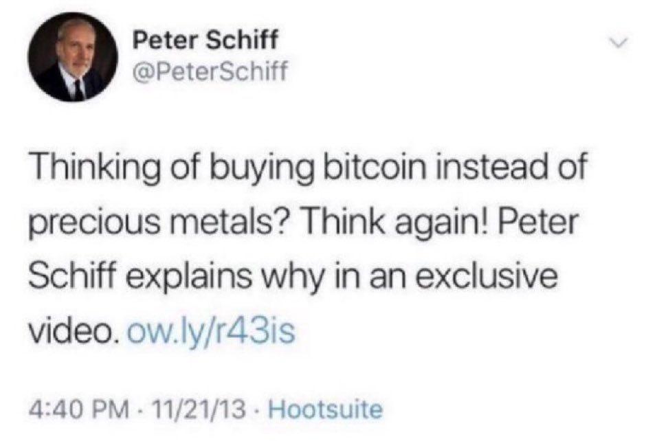 danheld's tweet photo. @PeterSchiff Also you in 2013👇

Bitcoin is up 70,000% since then. 

Gold? Barely up double digits. https://t.co/vAuT2Cwbgl