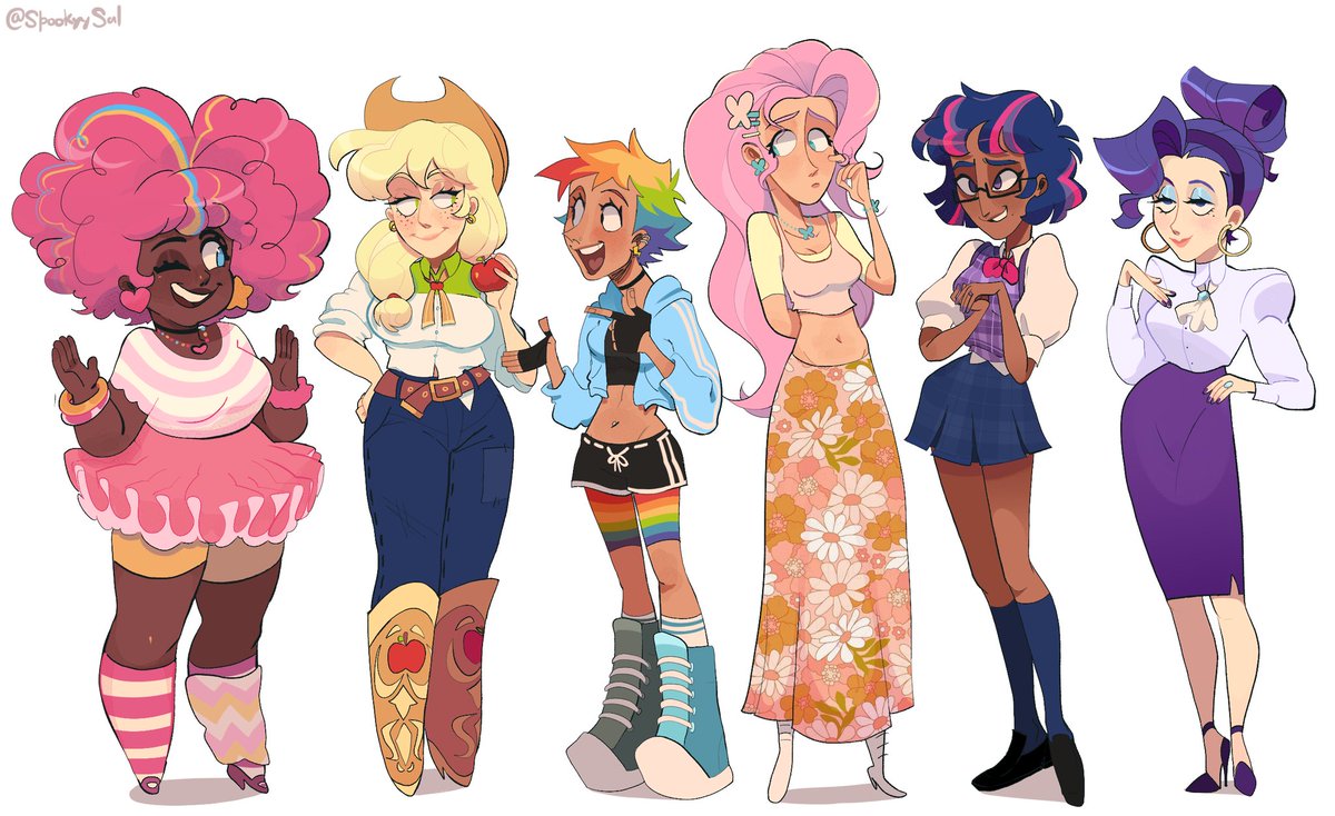 @lesboin I did a mlp redesign and literally so many ppl from ttk just shat on me for making Pinkie black and Fat 😭✋ And they were also mad for making AJ White and Twi black because Aj is always under the sun and Twi is indoors!? These ppl think poc don't exist, it's all abt getting tan.