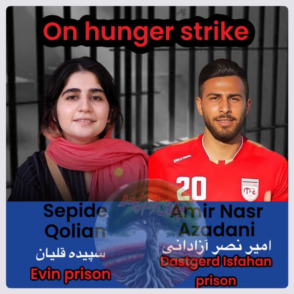 🚨🚨Urgent Call to Action: 
Join us in Solidarity with Hunger Strikers!
#SepidehQolian and #AmirNasrAzadani are courageously challenging an unjust regime. Let's raise awareness and support their cause against an inhumane judicial system.
#سپیده_قلیان
#امیر_نصر_آزادانی