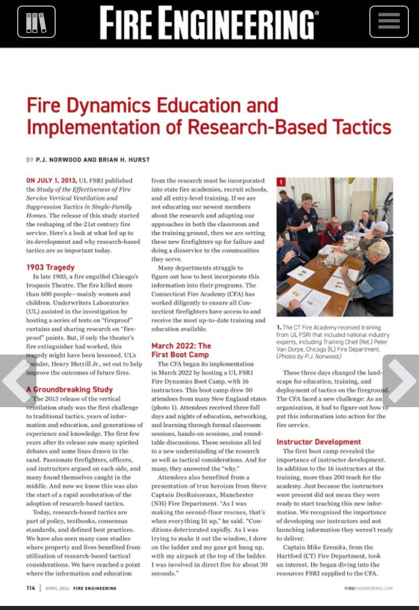 CTCFPC's tweet image. CT Fire Academy featured in the April @fireengineering magazine outlining the great work by the amazing instructor’s Implementing @FSRI_org Fire Dynamics Education &amp;amp; Research Based Tactics see the entire article- digital.fireengineering.com/fireengineerin… @CTDESPP  @NAFTDA #ctfire #ctfiretraining