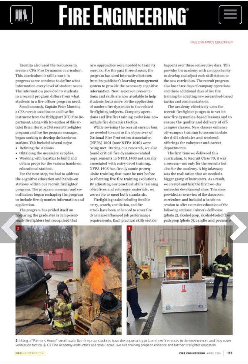 CTCFPC's tweet image. CT Fire Academy featured in the April @fireengineering magazine outlining the great work by the amazing instructor’s Implementing @FSRI_org Fire Dynamics Education &amp;amp; Research Based Tactics see the entire article- digital.fireengineering.com/fireengineerin… @CTDESPP  @NAFTDA #ctfire #ctfiretraining