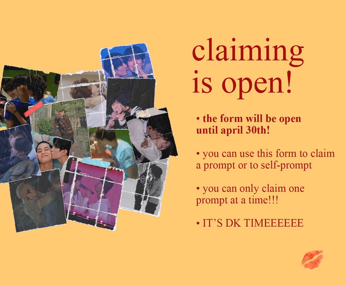 CLAIMING IS NOW OPEN !!!!

it's dk time everyone !!!!!!

we'll be accepting claims until April 30th :)

you can find the prompts here: docs.google.com/spreadsheets/d…

use this form to claim one: forms.gle/jQ1szUANW3caij…