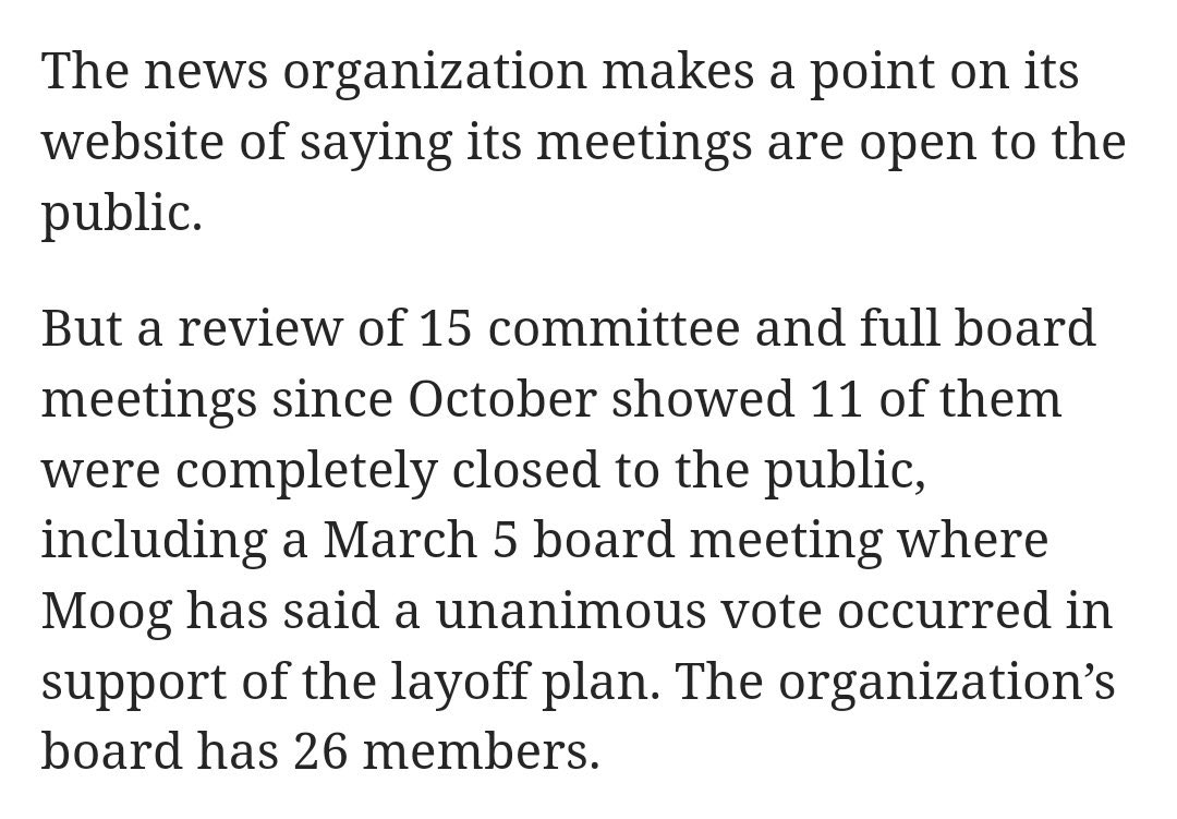 Our lame-duck CEO Matt Moog has said the vote to kill podcasts and decimate Vocalo was unanimous. It seems @davemckinney went to fact check that and found a troubling pattern of closed, private meetings at our public news organization.