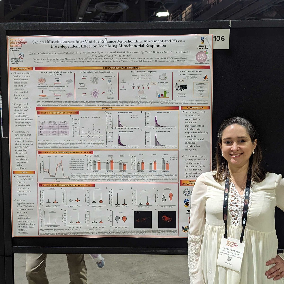 asaleem_'s tweet photo. Breaking twitter sabbatical to give a huge π£ to #SaleemLab's postdoc Dr @tamiris_goebel who is presenting exciting data on EVs & mitochondrial motility @ #APS2024 @LongBeachCity! Huge congrats Tamiris on winning the Cell & Molecular Physiol Research Recognition Award for thisπ https://t.co/5wdCnmVFoC