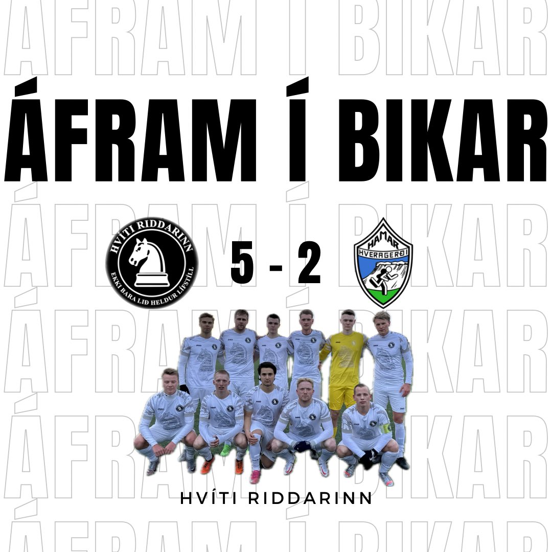 Áfram í bikar🥛🏆

Okkar menn með 5-2 sigur eftir framlengingu, mörk okkur manna skoruðu Eiki, N. Djuric, Guðbjörn, Sveinn O &amp; L. Ondo. 

Næsti leikur í mjólkurbikarnum er næstkomandi föstudag á móti Grindavík í Mosó kl 19:15

Hviti Riddarinn ekki bara lið heldur lífsstíll!