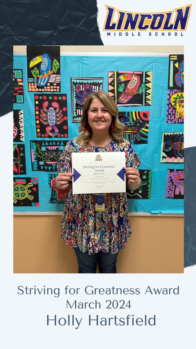 Congratulations to our March Striving for Greatness Award winner, Holly Hartsfield. Mrs. Hartsfield is our STEM instructional coach who provides instructional support to our teachers. #StrivingForGreatness