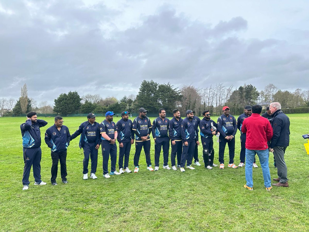 President Telugu Cricket Club of Canada (TCCC) Dheeraj Arcot introducing TCCC players to Cllr.Kieran Dennison at Castleknock Cricket Club , TCCC are on tour to Ireland to play friendly outings. Venkat Gajula of Ongar Cricket Club and Arun Kumar Layam of TCCC also seen in 1st pic