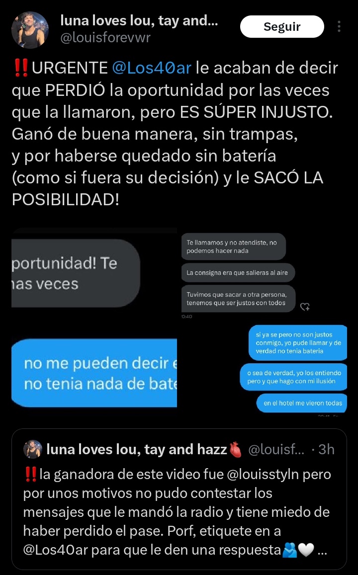 lucho_styles28's tweet photo. @Los40ar y con la chica q ganó no van a hacer nada?? https://t.co/5Z9WcZVOsp
