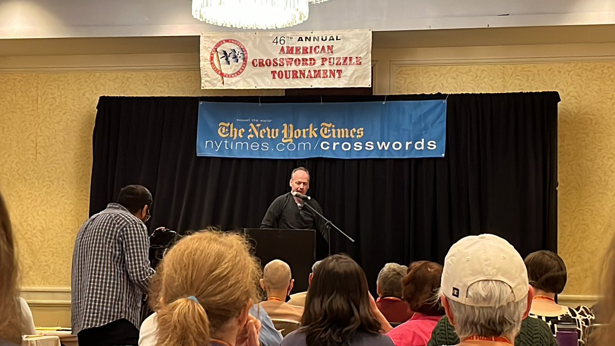 Standing ovation for the one and only Will Shortz to kick off the 2024 American Crossword Puzzle Tournament. Pure admiration, love, and not many dry eyes in the room for the man who has done more to foster puzzle passion than anyone else #ACPT #ACPT2024