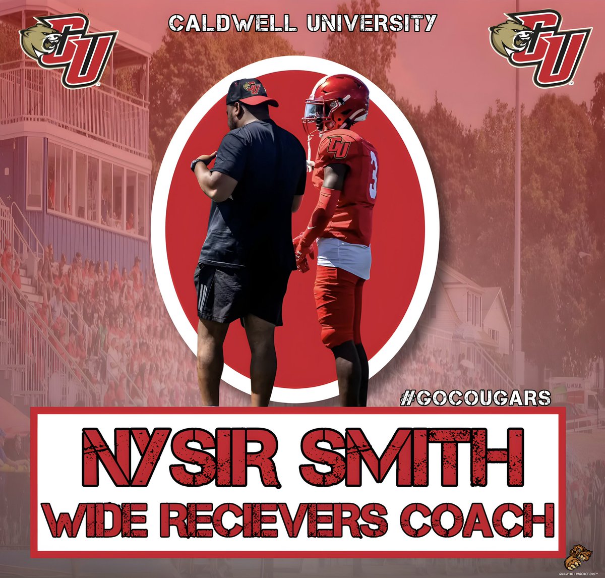 I am blessed to announce I am the new Wide Recievers coach at Caldwell University! So excited to get to campus and work with the guys! Go Cougars!! 🐾❤️ #NJ #Letswork