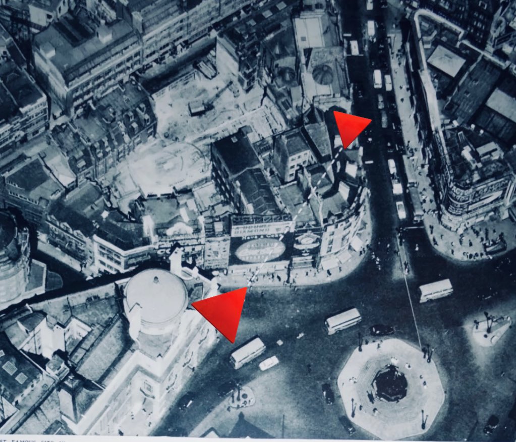 Piccadilly Circus “Uproar” in Westminster in 1959 when a new block on Café Monico site designed specifically as an ad hoarding (inc crane on roof so analogue illuminated signs could be changed often) was approved. It was later revoked at Public Inquiry. (Pics of model/map: ILN)