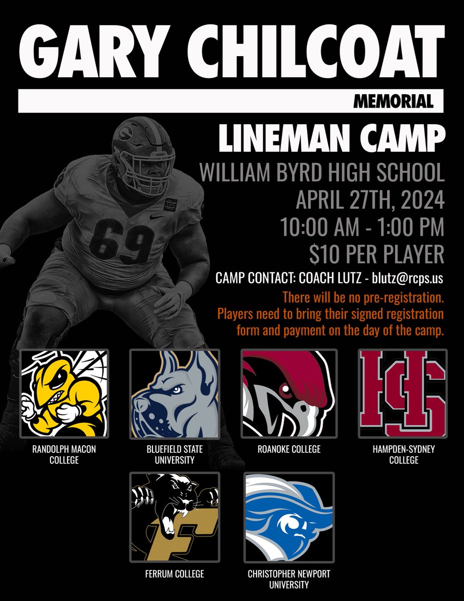 Don’t miss out on this great opportunity to be coached by college & high school coaches from all over VA ALL camp proceeds go to the American Cancer Society in honor of Coach Chilcoat. @Coach_NJackson @CoachFahey54 @CoachGiancola @CoachMBeal @_CoachTurnerFC @coachatsmith