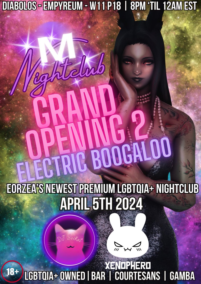 HAAAIII QUEEEN! MISSED OUR GRAND OPENING ON TUESDAY? NEVER FEAR WE'VE GOT YOU COVERED. 

NOW OPEN!

8-12PM EST - DIABOLOS, EMPYREUM W11 P18

50/50 raffle! Giveaways and two amazing DJs on the decks tonight! 

twitch.tv/xenophero twitch.tv/djseikat