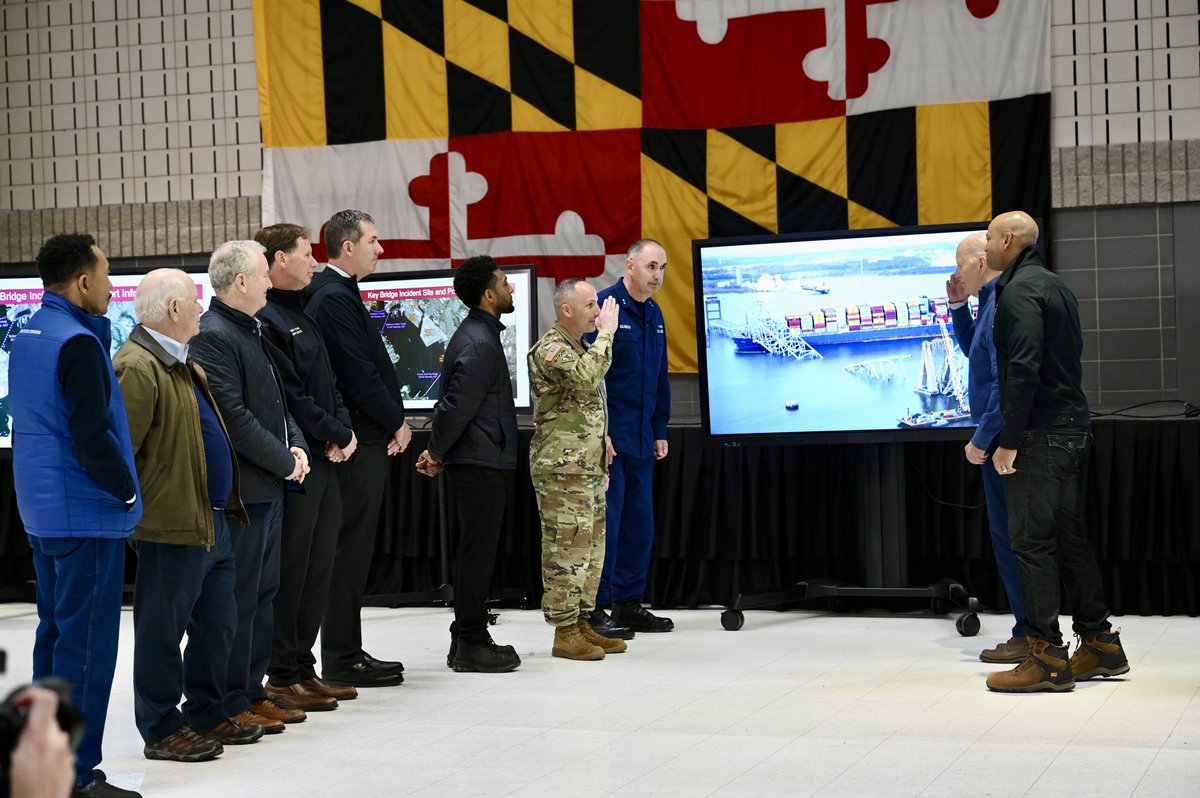 Today we joined @POTUS in Baltimore with a clear message: we will move heaven and earth to clear the channel, open the Port and rebuild the bridge ASAP. And we will continue to support the families of the 6 individuals we lost, and all our first responders and recovery crews.