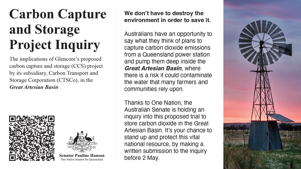 If you are concerned about plans to inject hundreds of thousands of tons of waste CO2 from power stations into the Great Artesian Basin, you have until the 2nd of May to make a submission to the Senate's inquiry into Glencore's proposed carbon capture and storage project.

I am…