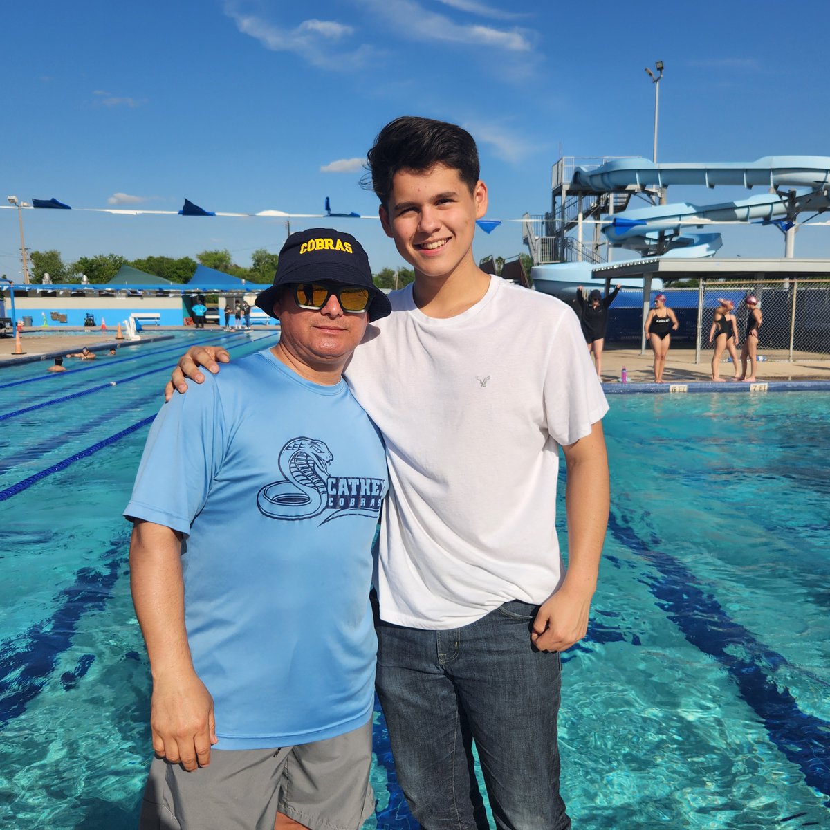 McMe_Swim's tweet photo. Mustang Swim Mentors with their Coach from middle school.    @Pride_Mustangs @mospatterson #1Pride #Believe @IzzyCortez https://t.co/nGBMsdLuOG