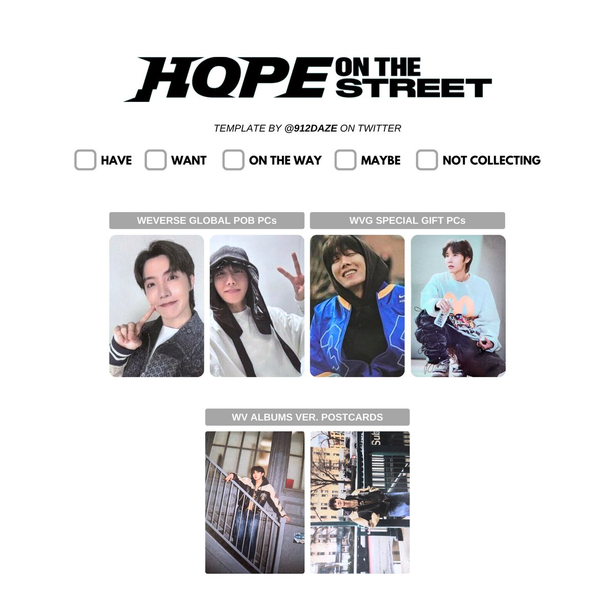 BTS J-HOPE HOBI HOTS PC PHOTOCARD WISHLIST WL TEMPLATES
