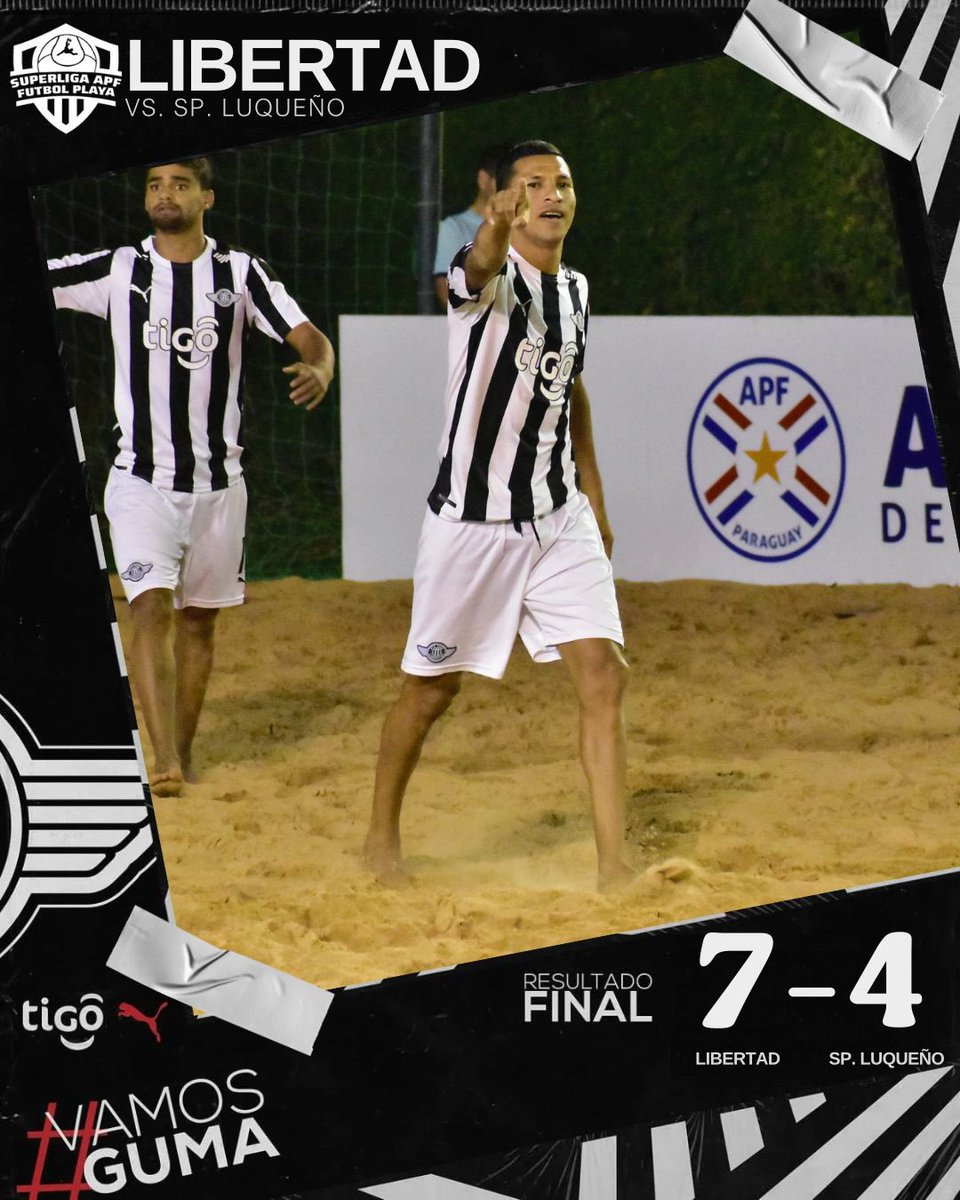 LibertadPlaya's tweet photo. ➡️Etapa 3 - Fecha 5 || Superliga APF 2024

¡FINAL DEL ENCUENTRO!. 🏁👣

•Libertad7️⃣
•Sp. Luqueño4️⃣

#VamosGuma
#LibertadPlaya
#SuperLiga
#APFFútbolPlaya https://t.co/xYf92XhxM8