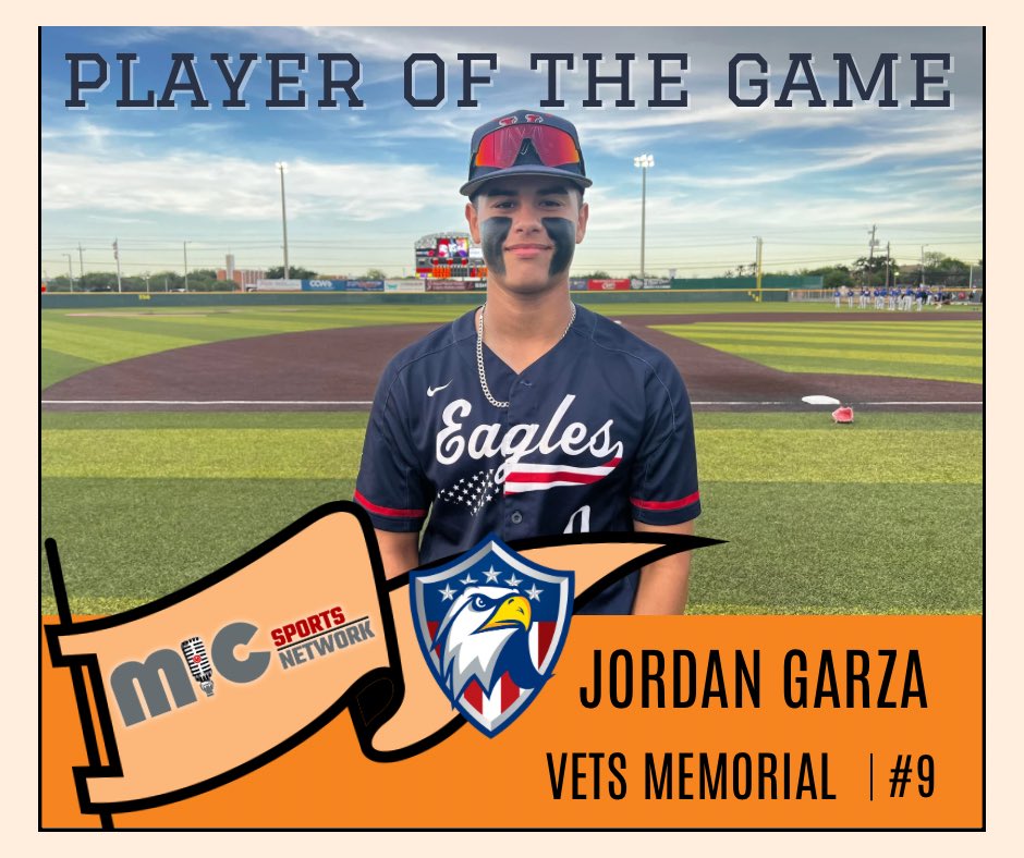 MIC SPORTS NETWORK PLAYER OF THE GAME 🏆 @CCVetsBaseball P - Jordan Garza. Garza had 11 K’s, allowed 4 hits and 1 run in the Eagles victory over King. #txhsbaseball