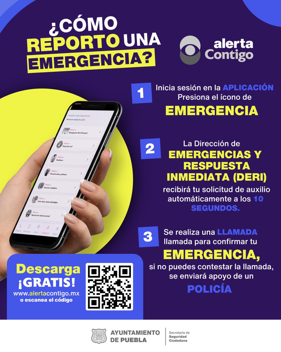 Te compartimos los pasos para reportar una emergencia a través de la App. Alerta Contigo. 👮🏻‍♀️📱