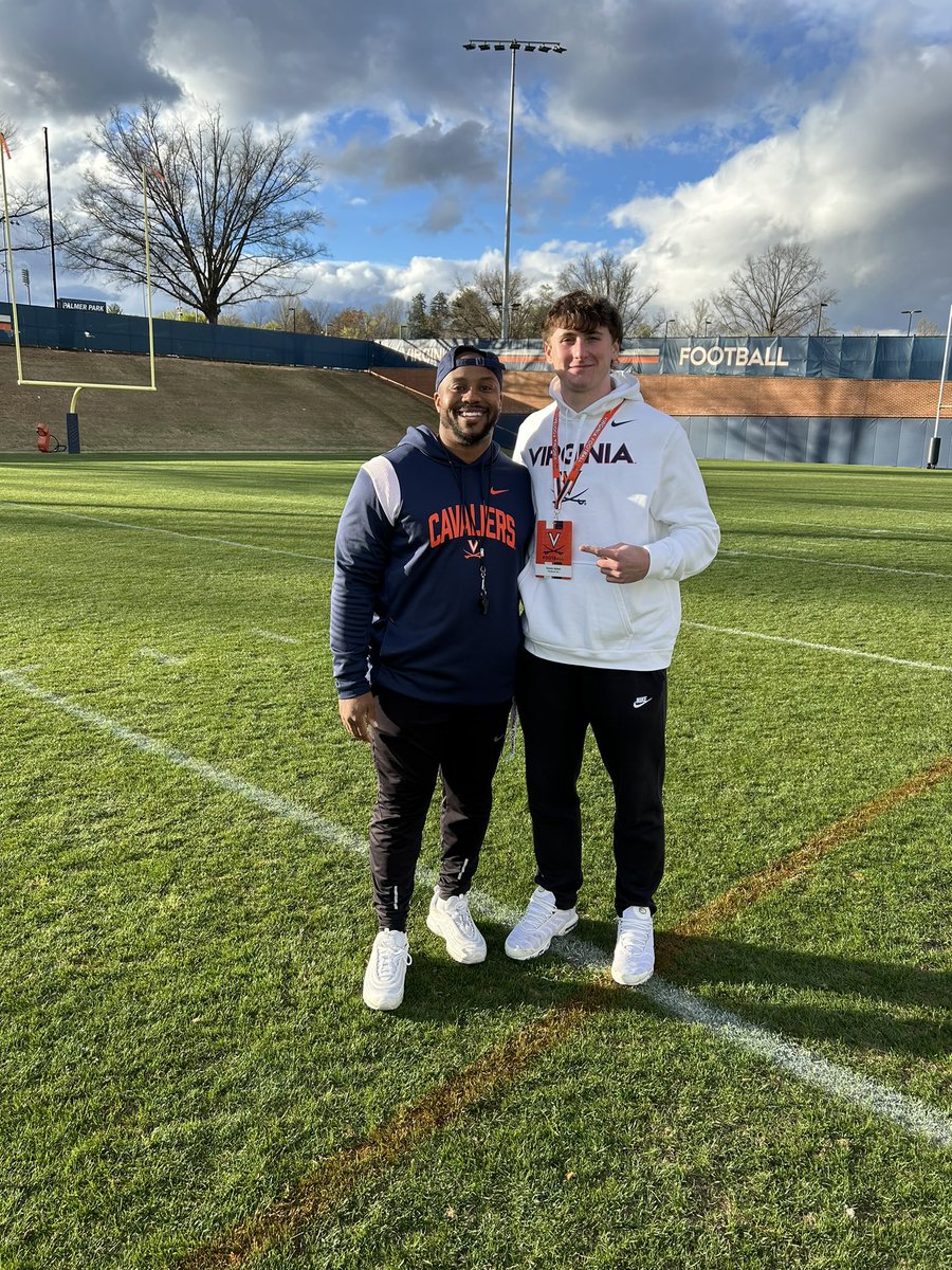 Had an awesome visit at UVA today! It was great to see the passing game up close and spend some time with @Coach_Mims2 @coachdeskitch and @Coach_TElliott . I appreciate you all and look forward to getting back! @CoachT_Lamb @jsperos @CoachBWolfe @UVAFootball #GoHoos #Wahoowa ⚔️…