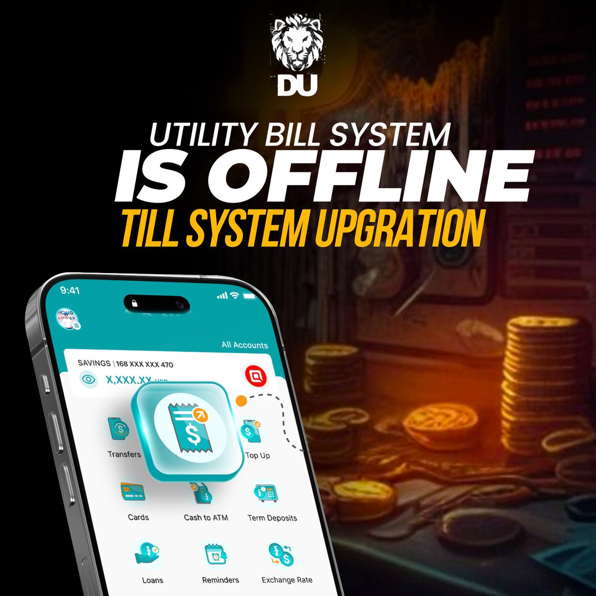 📢 Notice:

 Our utility bill payment system is currently offline for system upgrades. We apologize for any inconvenience caused. Rest assured, we are working diligently to complete the upgrades as quickly as possible.

 #DUtoken #DU_Solutions  #UtilityBillPayment #SystemUpgrade