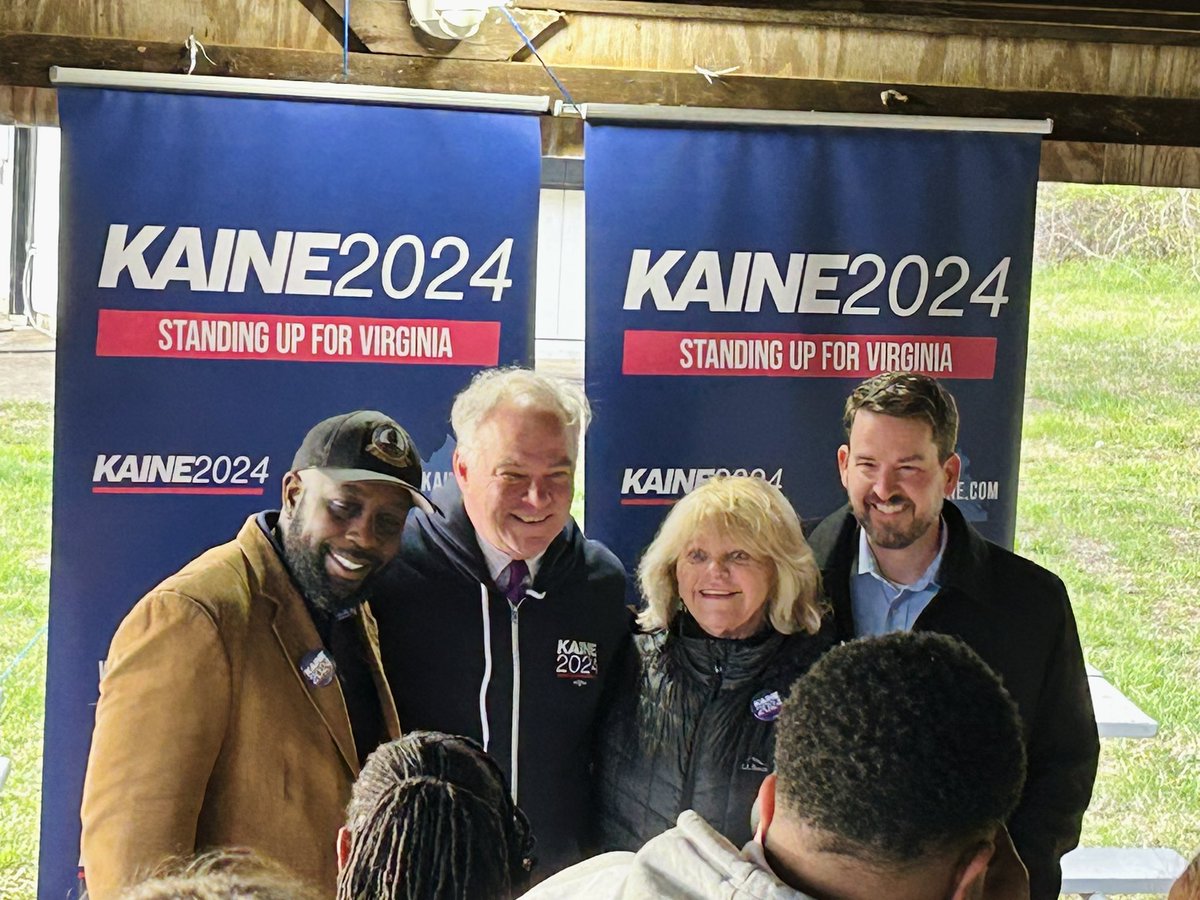 Wanna know how I know we’re going to win big this November here in Virginia? A crowd of energized Prince William Democrats weathered the April breezy cold and rain this afternoon to come out and support our great Senator and my friend @TimKaine! 💪🇺🇸 #FiredUp #ReadyToGo