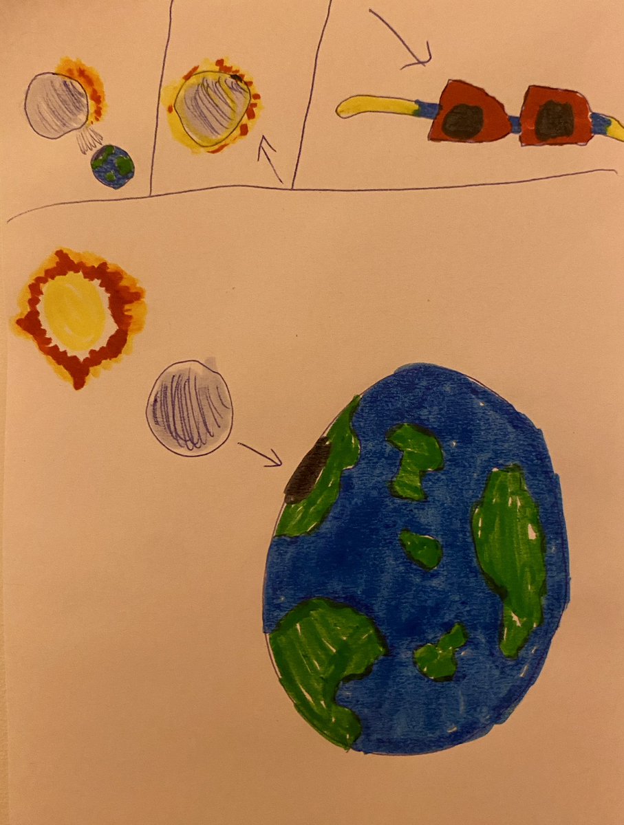 And my 7yo drew a study on the upcoming eclipse… #kidsart #eclipse