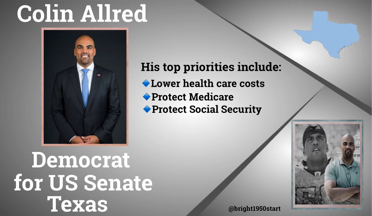 Civil Rights Atty, ColinAllred has been in U.S. Congress since 2019, for TX#32. @RepColinAllred is running for US Senate. His priorities are: lower health care costs, protect Medicare and Social Security 
secure.actblue.com/donate/mw-allr…

#DemVoice1 #LiveBlue #ResistanceUnited #OneVoice