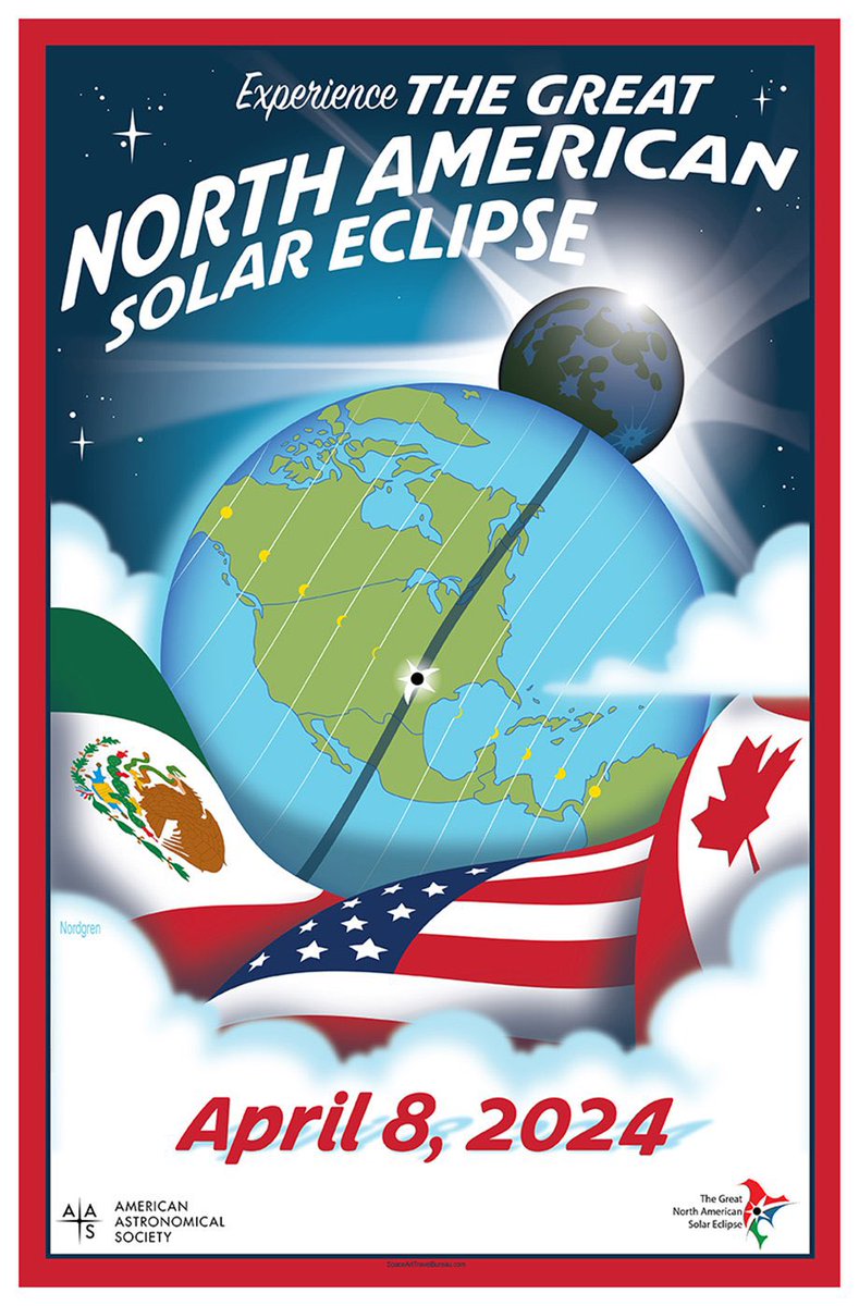 We’ve reached the Great North American Eclipse weekend. Good luck to everyone in Montreal and New England. You can find all 45 or so 2024 posters at tylernordgren.com/2023-2024-sola…