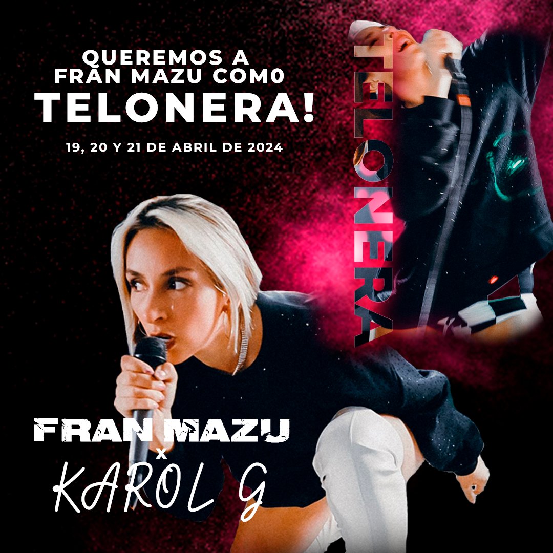 FranmazuFC's tweet photo. La @franmazumusic como telonera??? Ya nos vemos gozando con ella 🔥🤩 ...

@bizarrolivecl @karolg @IamDonDani 

#FranMazuopeningKarolG https://t.co/7tKHMFxhVb