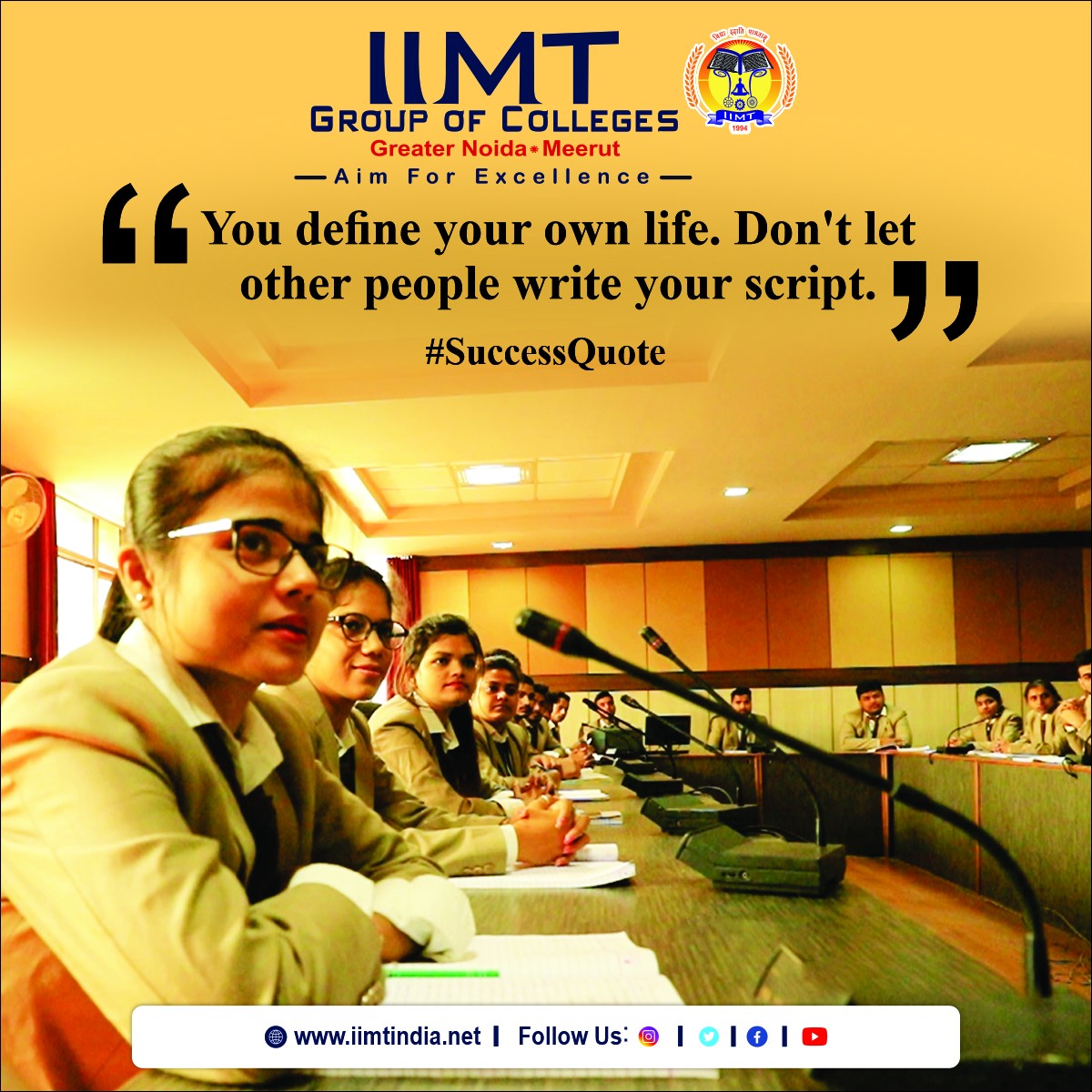 You define your own life . don't let other people write your script.
.
iimtindia.net
Call Us: 9520886860
.
#IIMTIndia #IIMTNoida #IIMTGreaterNoida
#inspirationalquotes #motivationalquotes #successmindset #TopEngineeringCollege #AKTUadmission #btechadmission