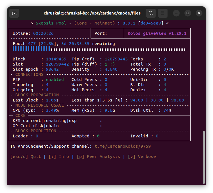 CryptoMonkADA's tweet photo. #Cardano #SkepsisPool and all 4 relays have been upgraded to latest node version 8.9.1 with P2P networking enabled! Also note the nice number for RAM, has dropped a lot with latest optimizations! Thanks @IOHKengineering, awesome improvements!
#CardanoCommunity #Staking https://t.co/mnsjvjf2LU