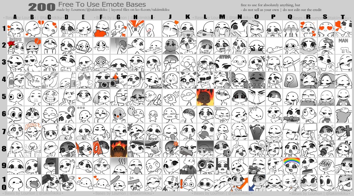 Takiimikiku's tweet image. 🩶 200 Free to Use Emote Bases 🩶
- can be used for absolutely anything/without restrictions again but:
- DO NOT edit out the watermark when using them/DO NOT sell as your own, thank you
- layered psd file download below ⬇️