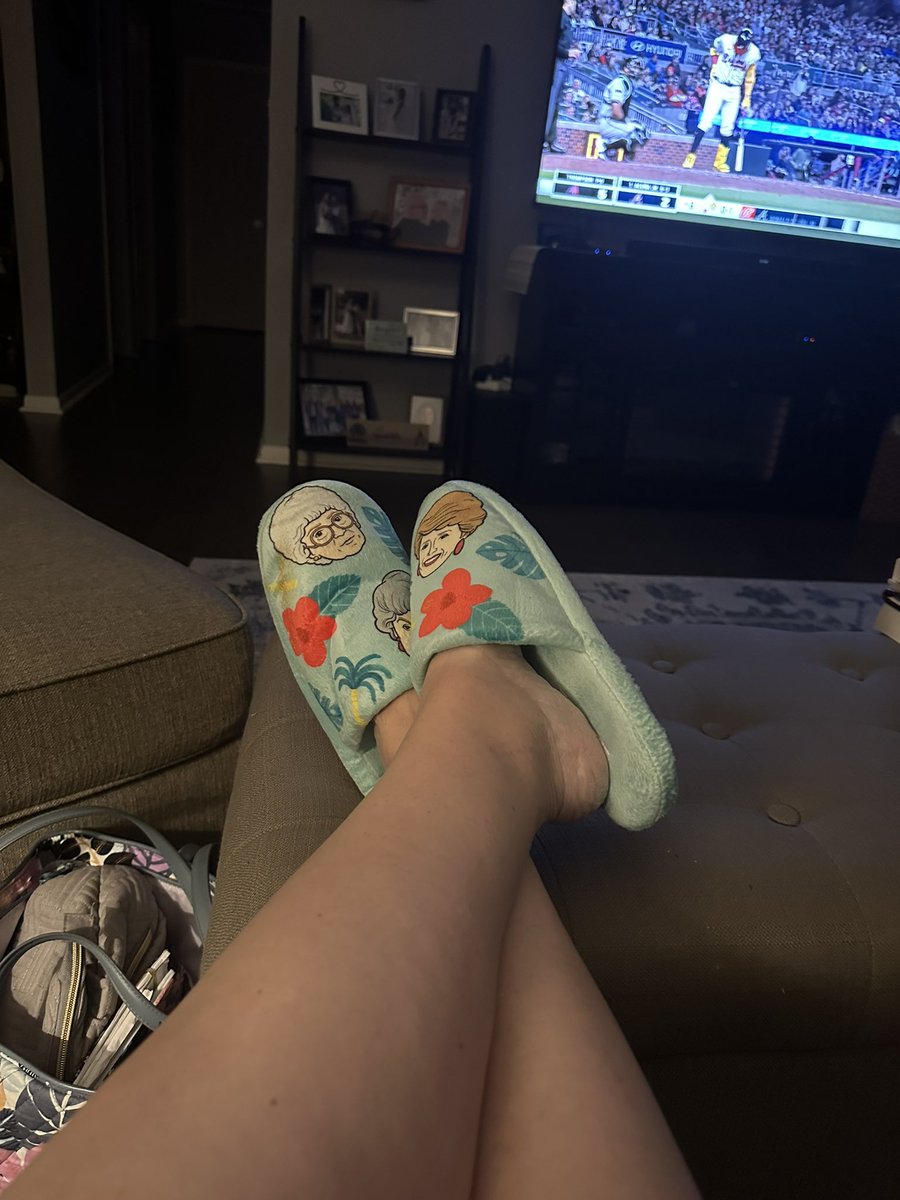 Watching the Braves home opener with my new Golden Girls slippers!!